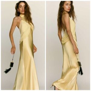 Reformation DORCAS Silk MaxI Dress Halter Blonde Yellow - with tags - size 4